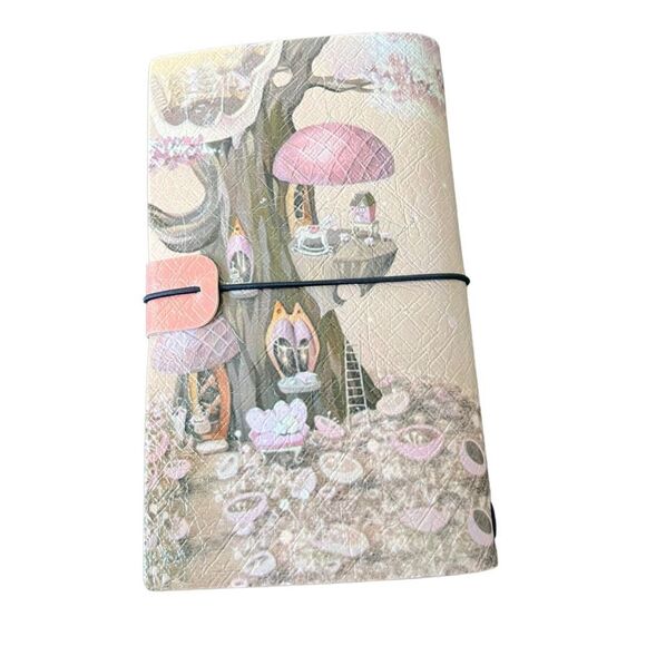 Tree with Magical Fairy Garden Faux Leather Reusable Travelers Notebook 8x4.5” - Picture 2 of 8